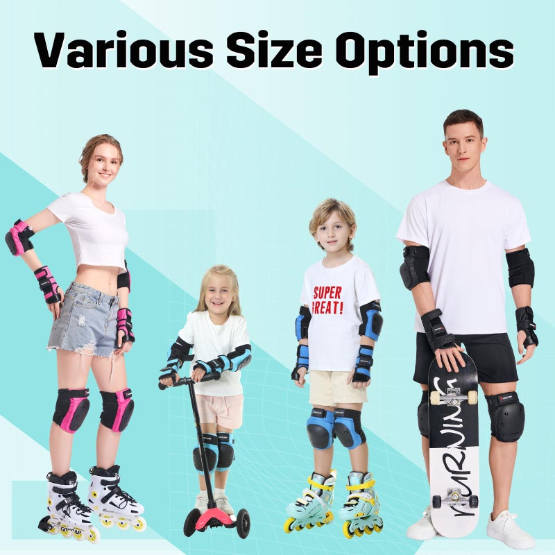 Forzueby Adult/Kids Knee Pads Elbow Pads Wrist Guards 6 in 1 Protective Gear Set for Inline Roller Skating Skateboarding Scooter BMX etc. - Image 2